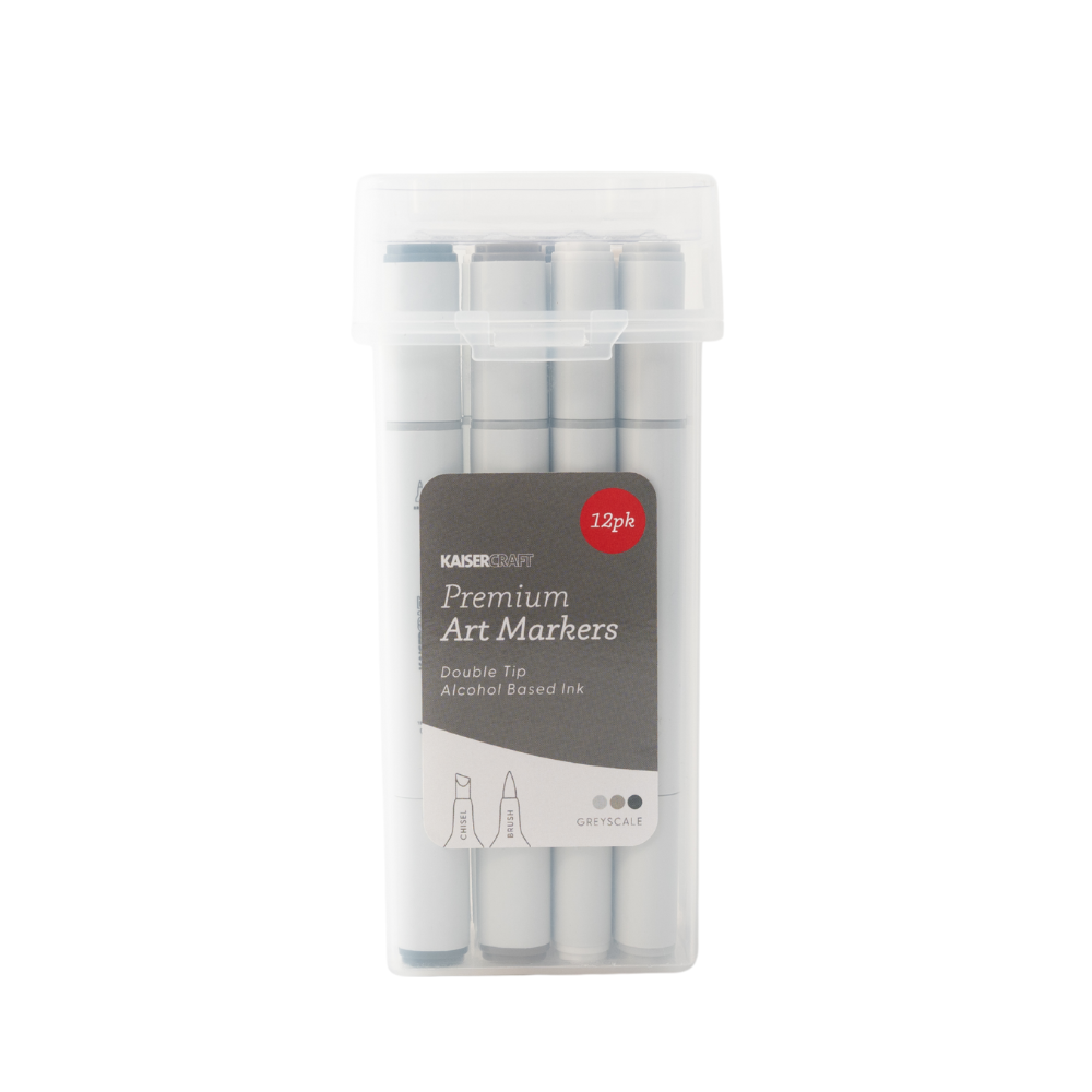 Premium Art Markers 12 Pack - Greyscale